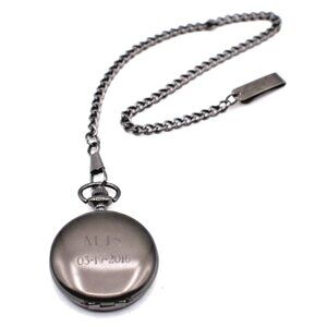 Stainless Steel Quartz Pocket Watch w/ Chain Engraved New Battery MJS 3-19-2016